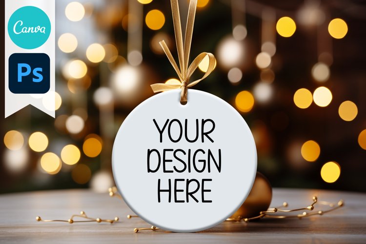 Blank Circle Christmas Ornament Mockup | Sublimation Mockup example image 1
