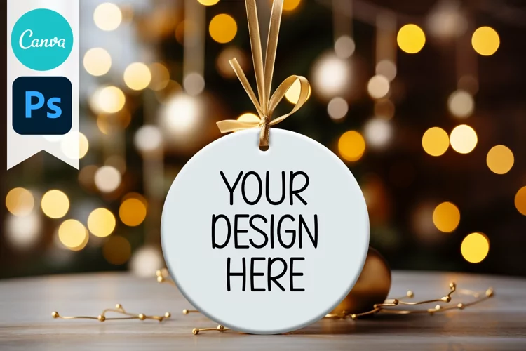 Blank Circle Christmas Ornament Mockup | Sublimation Mockup