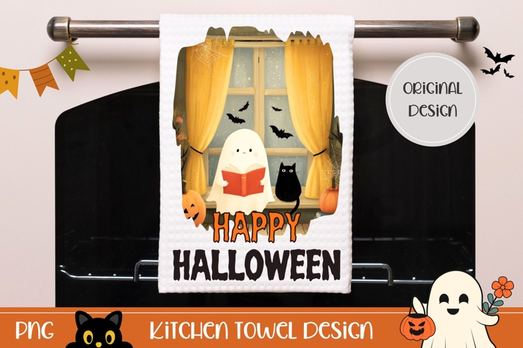 Cartoon Halloween Cat Towel, Kids Halloween Bats Towel PNG