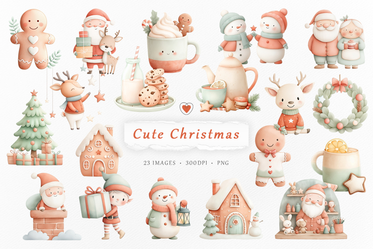 Christmas Clipart Bundle, Watercolor Christmas PNGs
