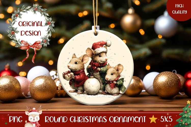 Cartoon Christmas Mice Ornament, Winter Ornament