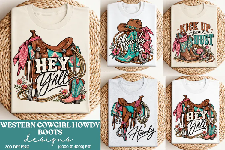 Western Cowgirl Howdy PNG, Cowgirl Saddle and Boots Western