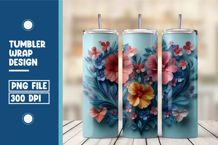 Heart Flower Tumbler Wrap Design