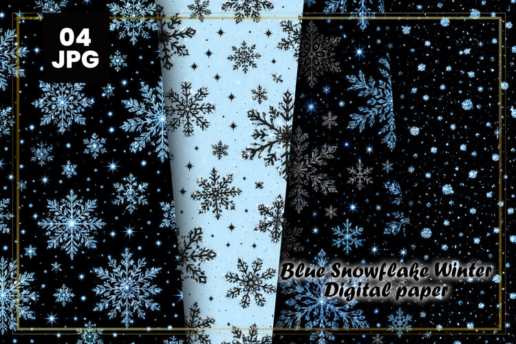 Blue Snowflake Winter Digital Paper example image 1