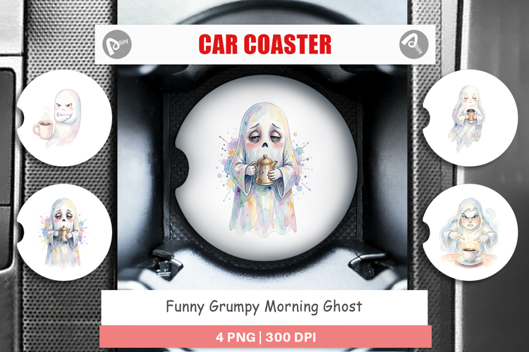 Funny Grumpy Morning Ghost Car Coaster