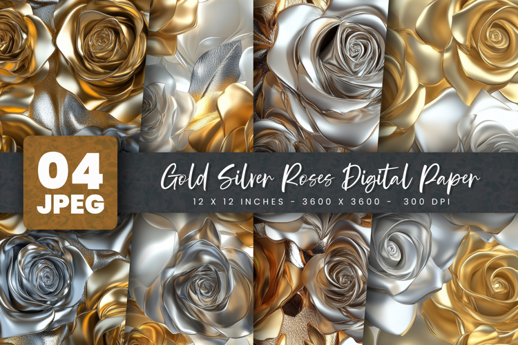 Gold Silver Roses Digital Paper