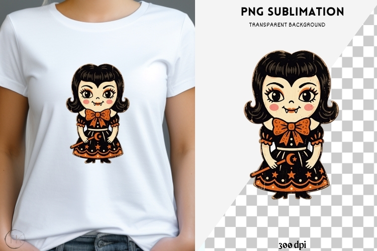 Vintage folk-art halloween png design for T-shirts