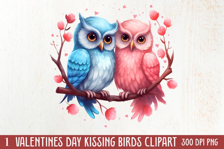 Valentine Kissing Birds Clipart, Valentine Couplet example image 1
