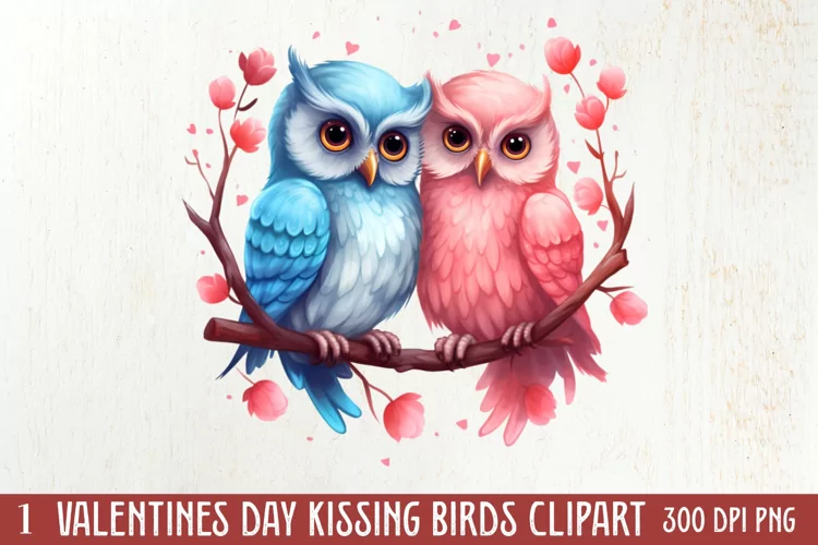 Valentine Kissing Birds Clipart, Valentine Couplet