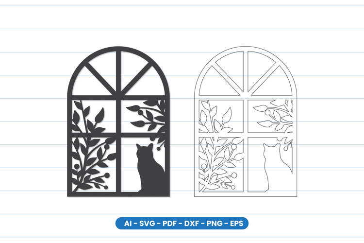 Cat Window Scene Laser Cut SVG