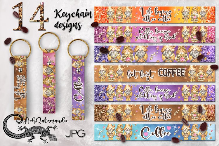 Coffee watercolor gnome | 14 Wristlet & key chain designs