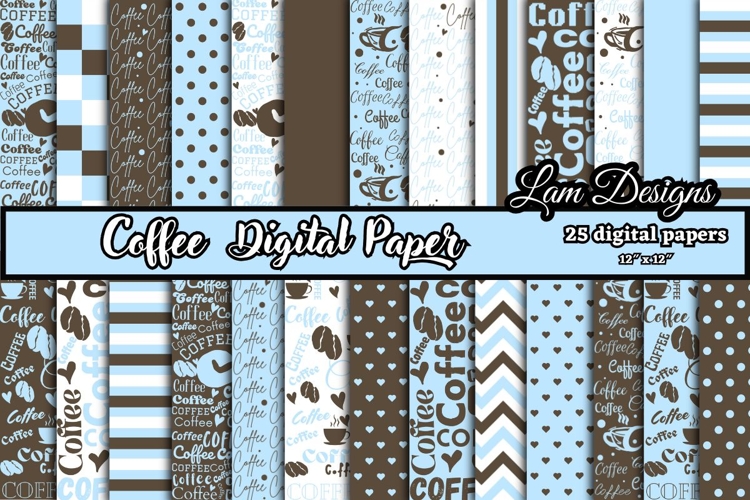 coffee digital papers, Coffee pattern, Coffee printables.