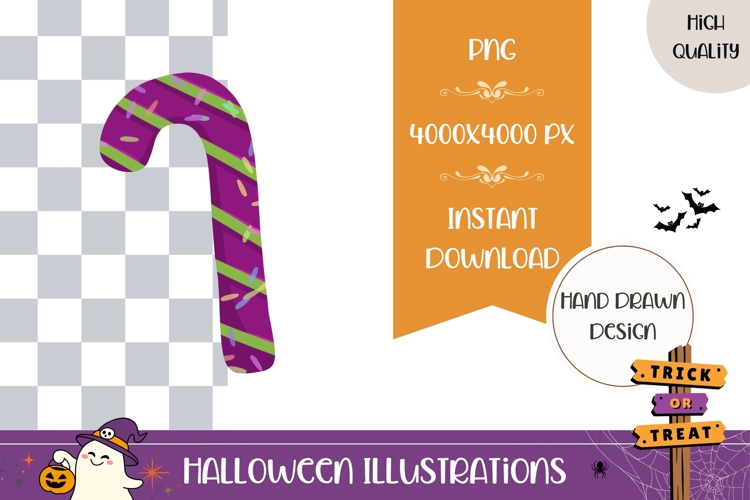 Hand Drawn Halloween Illustration, Halloween Candy Cane PNG