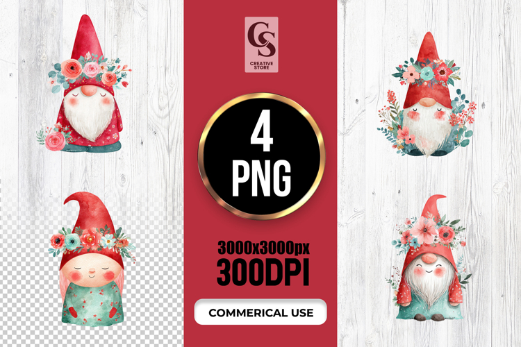 Floral Watercolor Gnome with Flower Crown Clipart PNG