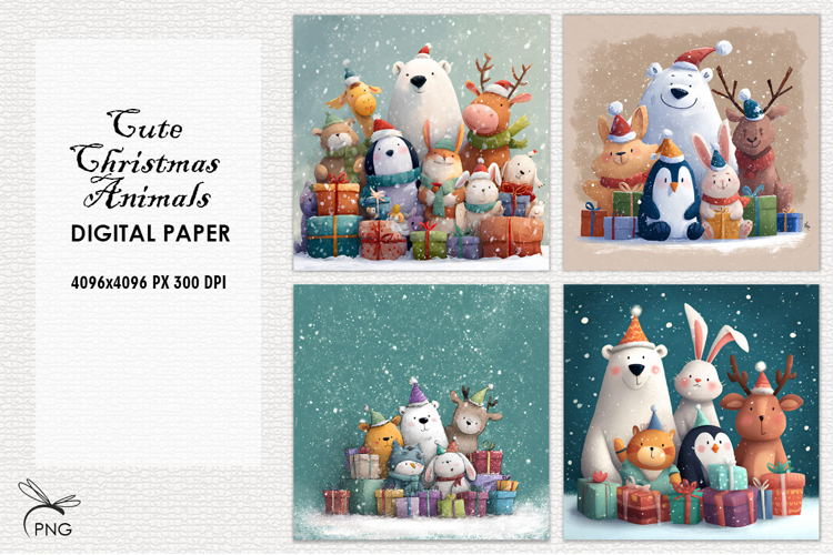 Christmas Animals digital paper, Christmas background clipar