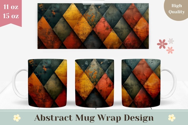 Abstract Mug Wrap Design, Colorful Rhombus Mug Sublimation