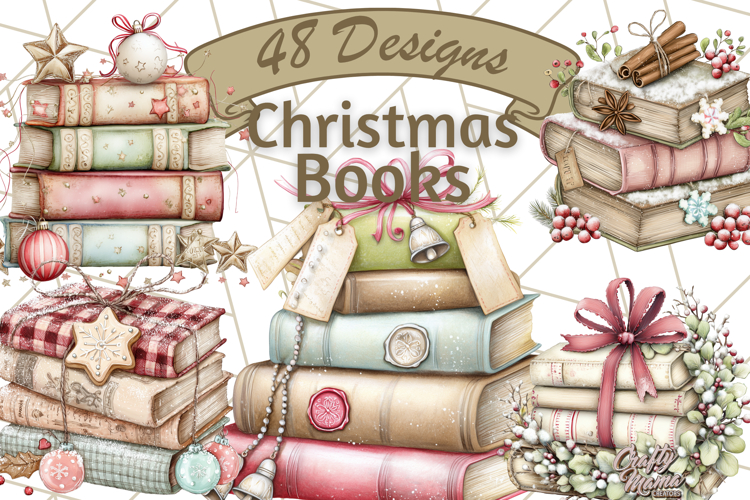 Christmas Book Clipart, Festive Reading PNG Illustrations
