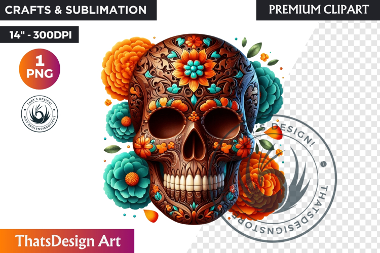 Floral Sugar Skull Day of the Dead Clipart, dia de muertos