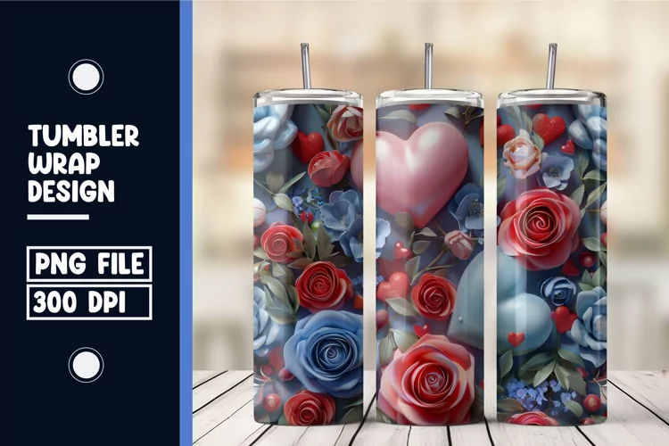 Heart Flower Tumbler Wrap Design