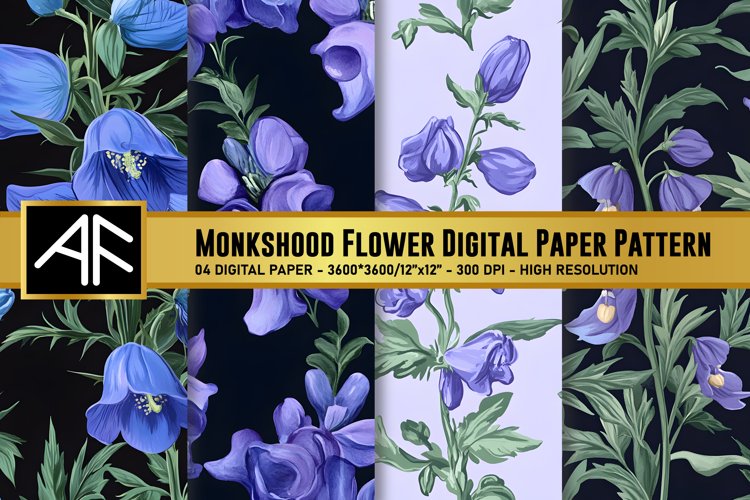 Monkshood Flower Digital Paper Patterns