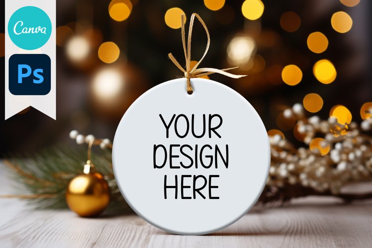 Blank Circle Christmas Ornament Mockup | Sublimation Mockup example image 1