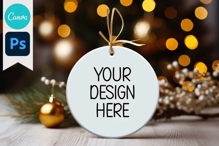 Blank Circle Christmas Ornament Mockup | Sublimation Mockup