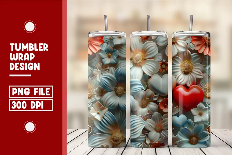 Heart Flower Tumbler Wrap Design