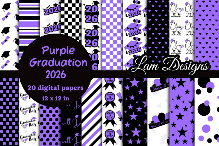 Graduation 2026 purple digital papers