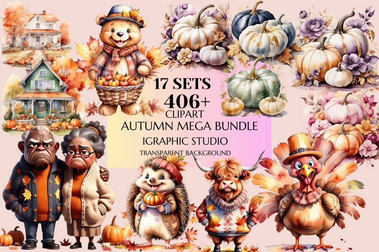 Huge Bundle, Autumn Mega Clipart Bundle, Fall Clipart