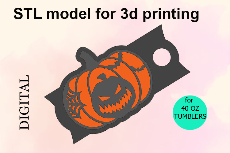 Halloween, Pumpkin Spider Web Bat 40 OZ Tumbler, Stl File