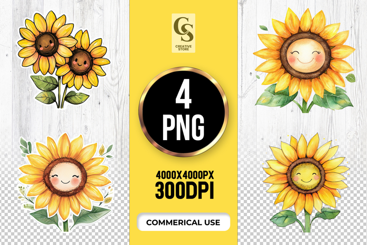 Cute Smiling Sunflower Clipart Sublimation PNG