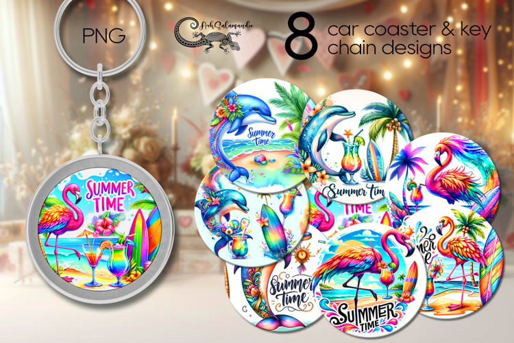 Beach, summer time | Car coaster & key chain designs