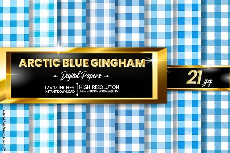 Arctic Blue Gingham Digital Papers 21 Variations