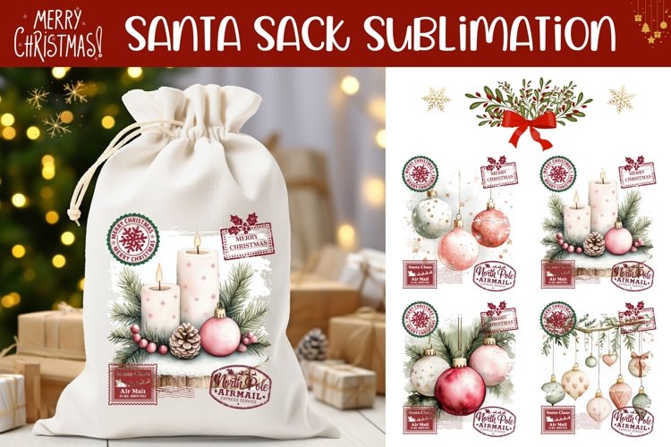Watercolor Christmas Santa Sack Sublimation, Cozy Christmas