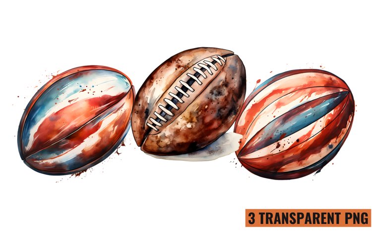 Retro Rubgy Ball Watercolor Clipart, Rugby Ball Illustration