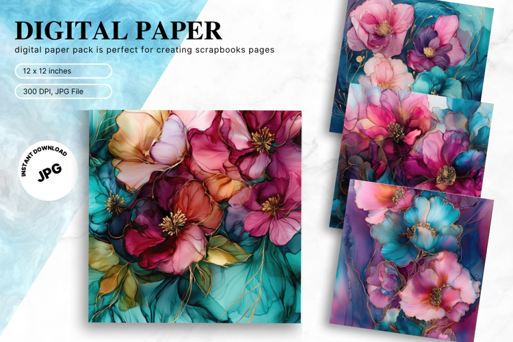 Rainbow Watercolor Alcohol Ink Background Digital Paper