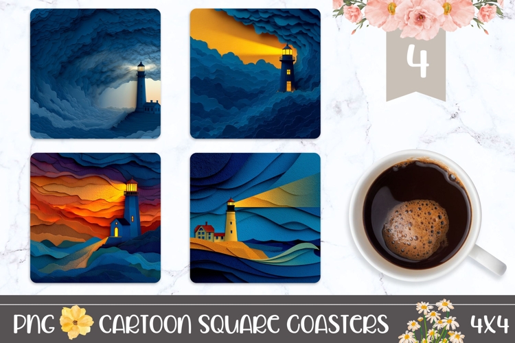 3D Lighthouse Square Coasters, 3D Sea Coaster Designs