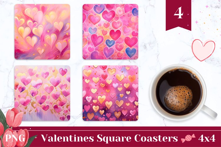 Valentine Square Coasters, Pastel Love Square Coaster PNG