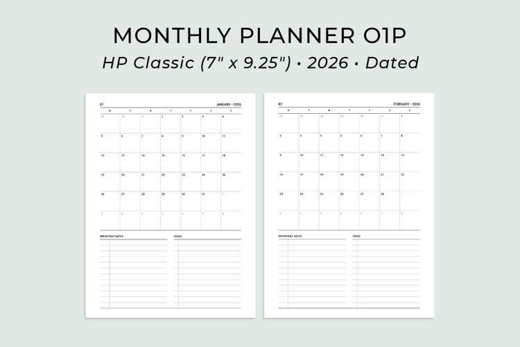 2026 Printable Dated Monthly Planner HP Classic