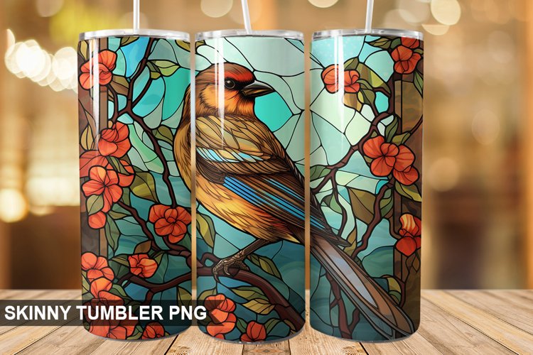 Stained Glass Sparrow PNG Tumbler Design