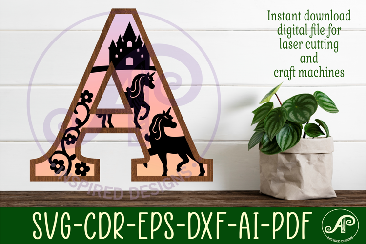 Unicorns Large A wall Letter 3 layer sign