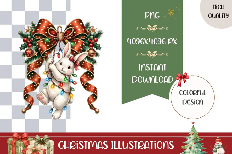 Cartoon Christmas Rabbit Illustration, Cute Christmas PNG