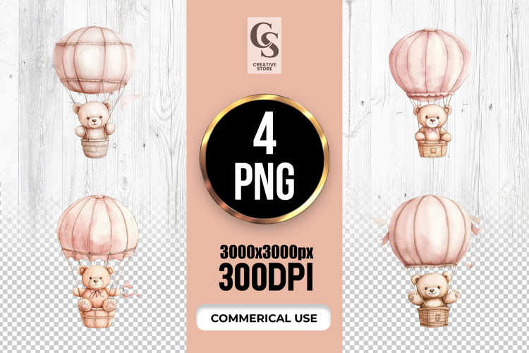 Teddy Bear Hot Air Balloon Clipart PNG