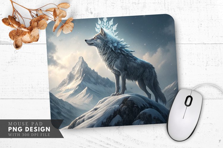 Frosty Wolf on the Summit Mouse Pad PNG Design