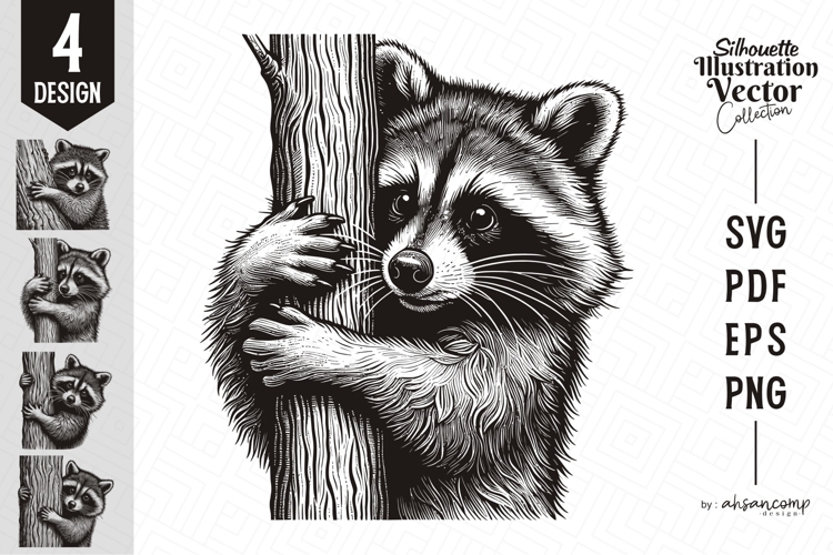 Adorable Raccoon Line Art Engraving Wildlife Vector