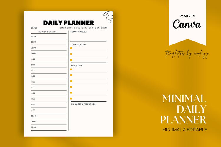 Minimal Daily Planner Template | Editable Canva Layout
