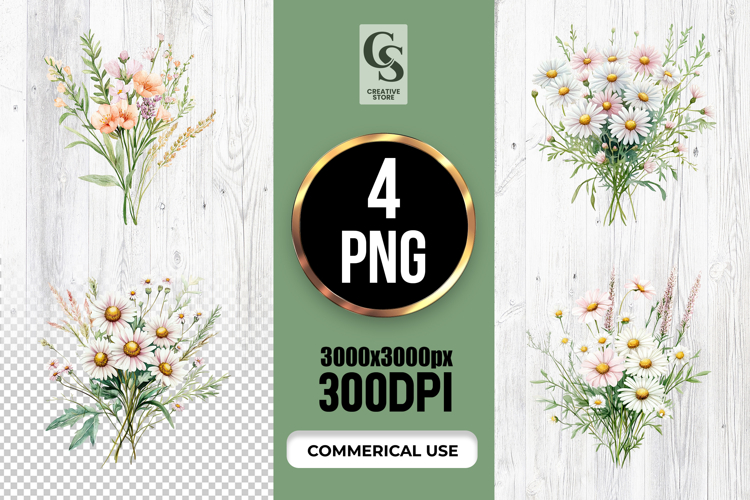 Wild Daisy Floral Clipart Sublimation PNG