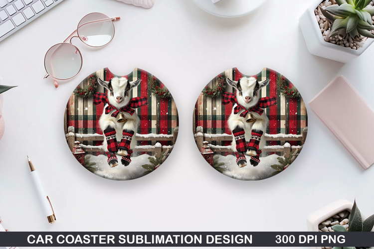 Goat Car Coaster Sublimation| Christmas Coaster PNG