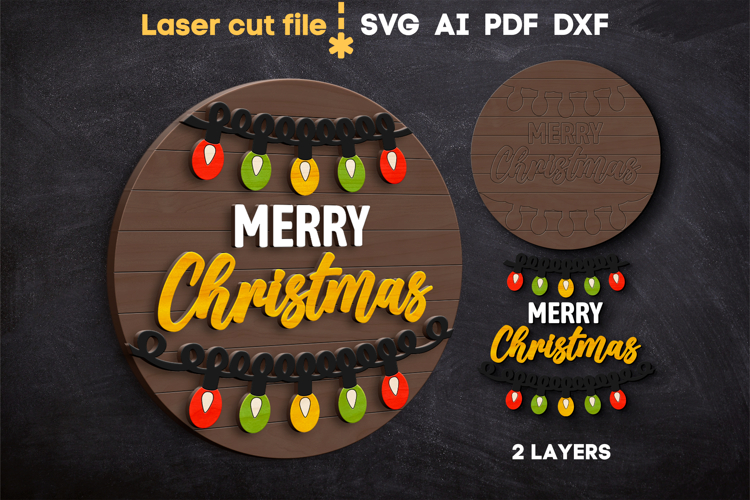 Merry Christmas Lights SVG laser cut file for Glowforge