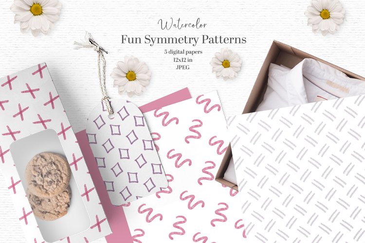 Cute watercolor doodle papers with symmetrical pattern